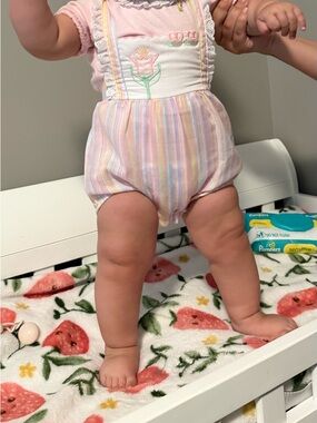 Buster Brown Pastel Pink Multicolor Striped Floral Romper “READ DESCRIPTION”